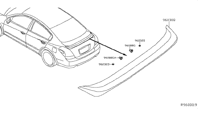 2018 Nissan Altima Air Spoiler Assembly - Rear Diagram for 96030-9HS1E