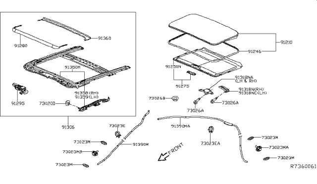 2018 Nissan Altima Knob-Finisher,Sunroof Diagram for 91275-3DN1A