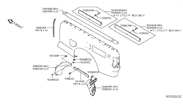 2018 Nissan Titan Cap-BEDSIDE,RH Diagram for 76998-EZ00D