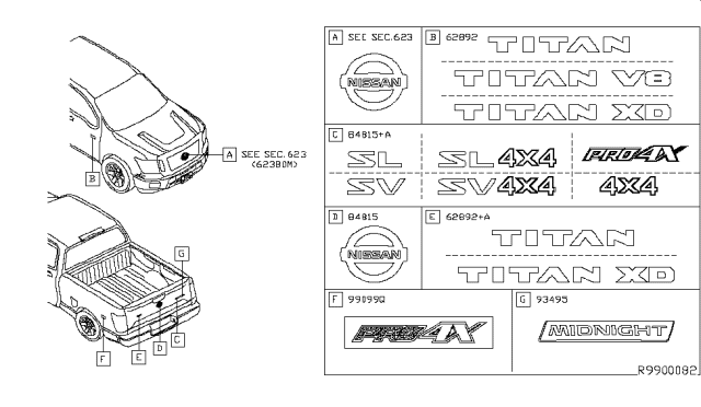 2017 Nissan Titan Back Side Name Label Diagram for 99098-EZ89A