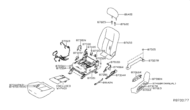 2017 Nissan Titan Back Assy-Front Seat,LH Diagram for 87650-EZ08A