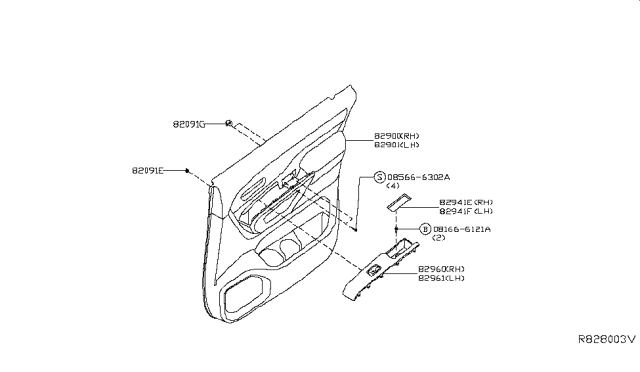 2019 Nissan Titan FINISHER Assembly - Rear Door, RH Diagram for 82900-EZ34C