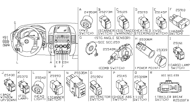 2017 Nissan Titan Switch Assy-Combination Diagram for 25560-EZ01A