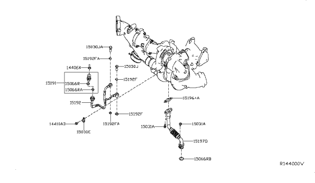 2019 Nissan Titan Turbocharger Oil Outlet Gasket Diagram for 15196-EZ40C