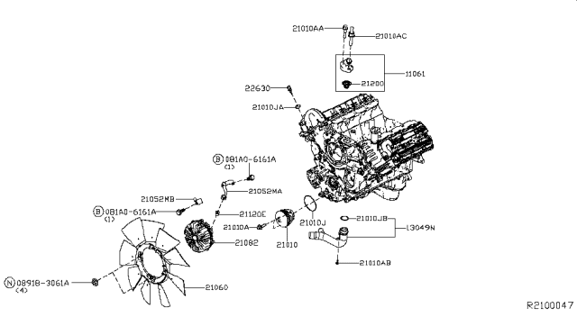 2018 Nissan Titan Water Pump, Cooling Fan & Thermostat Diagram 1