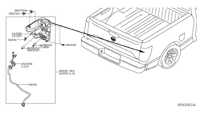 2018 Nissan Titan Harness-Sub,Rear Combination Lamp Diagram for 26551-EZ20D