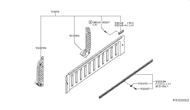 2016 Nissan Titan Panel Assy-Header Diagram for 93200-EZ05A