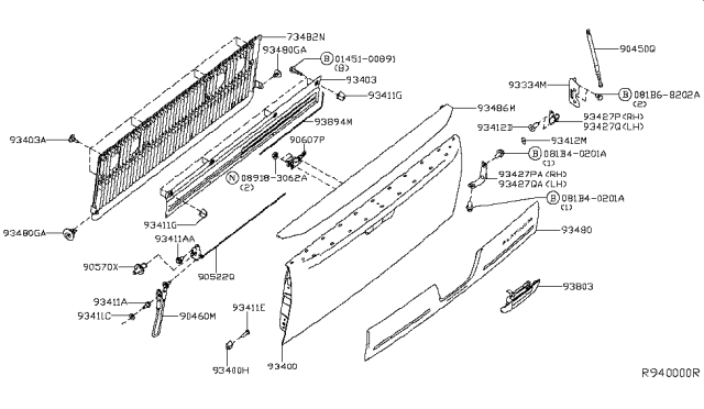 2019 Nissan Titan Rear Body Rear Gate & Fitting Diagram 1