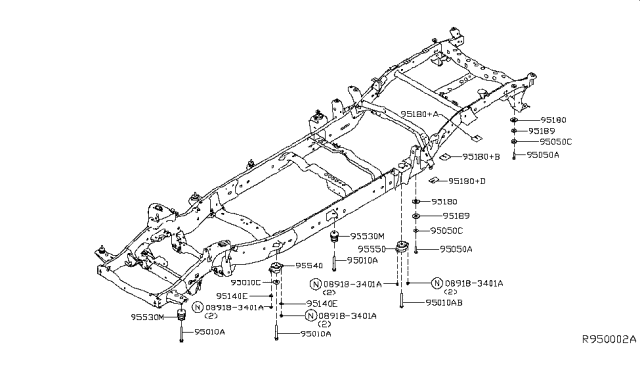 2017 Nissan Titan Shim-Rear Body Mounting Diagram for 95182-ZJ00A