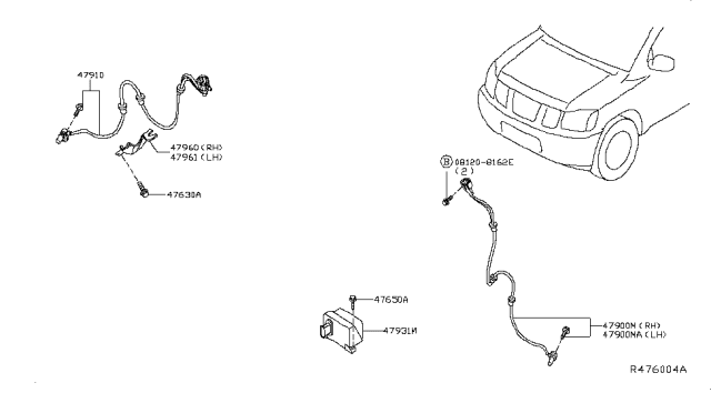 2017 Nissan Titan Sensor Assembly Anti Ski, Rear Diagram for 47901-EZ00A