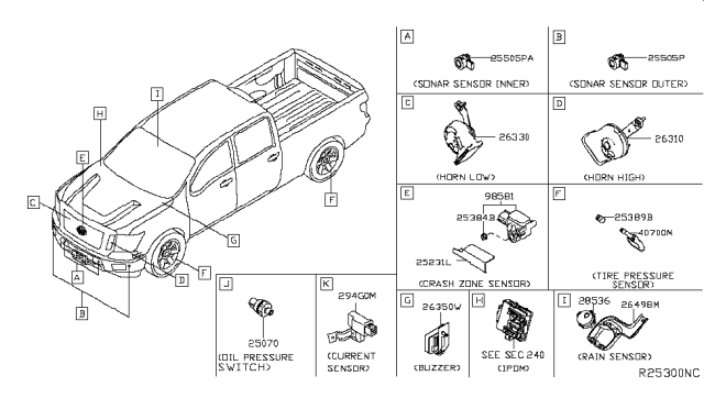 2016 Nissan Titan Tire Pressure Monitoring Sensor Unit Diagram for 40700-EZ00A