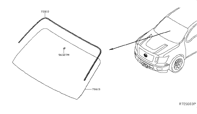 2016 Nissan Titan Windshield Glass Diagram for 72700-EZ00A