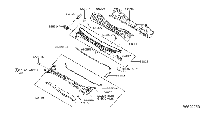 2017 Nissan Titan Seal-Cowl Top Diagram for 66832-EZ40A