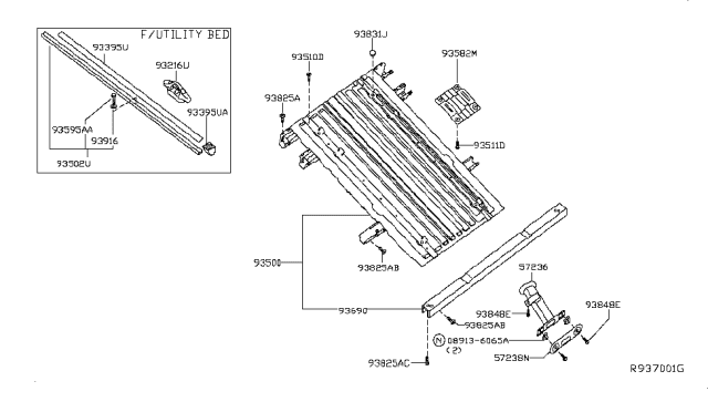 2018 Nissan Titan Bolster Assy-Rear Body Floor,Tail Diagram for K3690-9FUMA