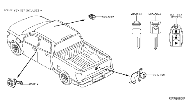 2017 Nissan Titan Key Set Cylinder Lock Diagram for 99810-EZ01B