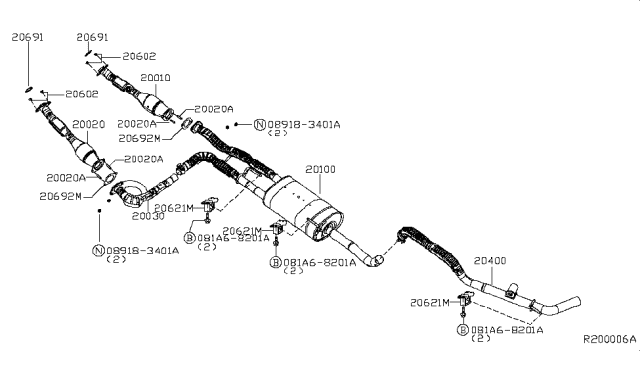 2016 Nissan Titan Exhaust, Main Muffler Assembly Diagram for 20100-EZ31C