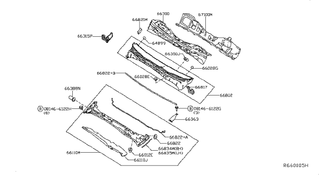 2018 Nissan Titan Grille Assembly-COWL Top Diagram for 66810-EZ10C