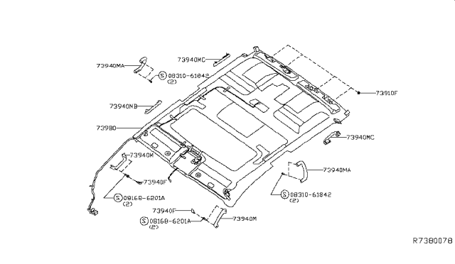 2016 Nissan Titan Module Assembly-Roof Trim Diagram for 739B0-EZ24A