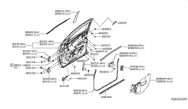 2017 Nissan Titan Pad-Front Door Outer,RH Diagram for 809A4-EZ00A