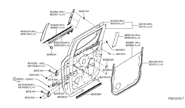 2016 Nissan Titan Rear Door Panel & Fitting Diagram