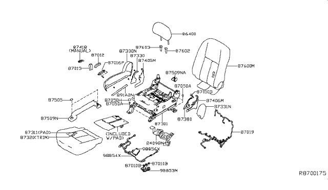 2016 Nissan Titan Back Assy-Front Seat Diagram for 87600-EZ45B