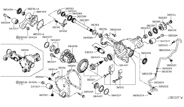 2017 Nissan Titan Shin PINION Adjust Diagram for 38166-EZ20B