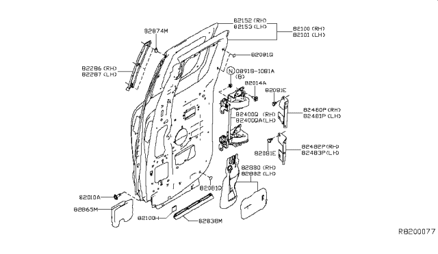 2019 Nissan Titan Rear Door Panel & Fitting Diagram 2