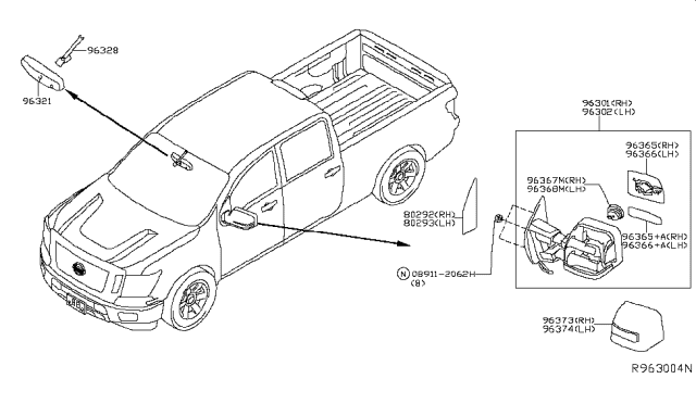 2016 Nissan Titan Mirror Assembly-Outside LH Diagram for 96302-9FS1A