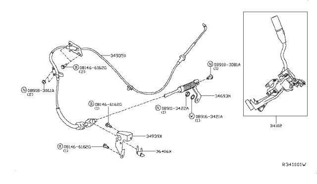 2016 Nissan Titan Transmission Control & Linkage Diagram 1