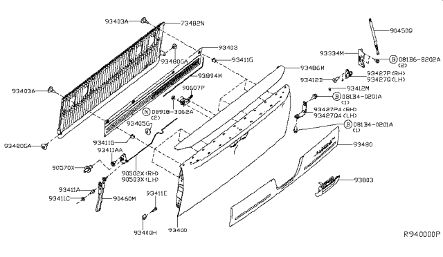 2017 Nissan Titan Rear Gate Handle Diagram for 90606-EZ06B