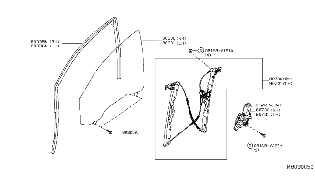 2019 Nissan Titan Motor Assy-Regulator,RH Diagram for 80730-EZ00A