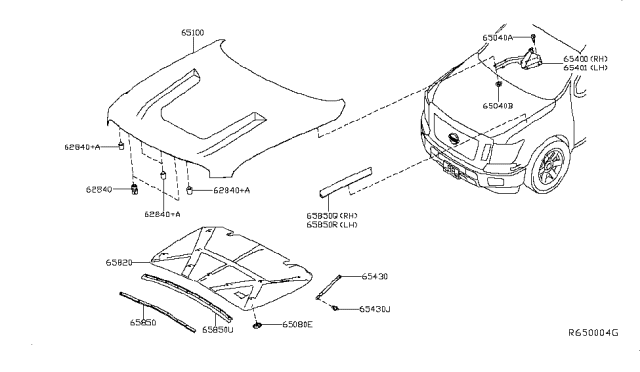 2017 Nissan Titan Hinge Assembly - Hood, RH Diagram for 65400-EZ40B