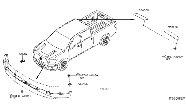 2019 Nissan Titan Air Spoiler Assembly-Roof,RH Diagram for 96032-EZ00H