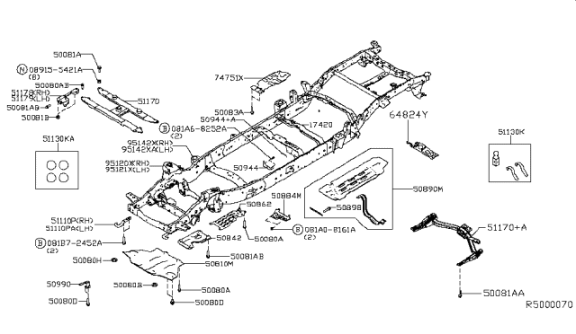 2019 Nissan Titan Heat Insulator-Front Floor Diagram for 74751-EZ00B