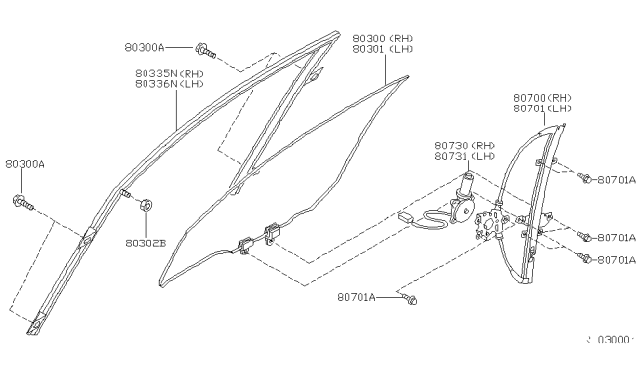 2000 Nissan Altima Front Door Window & Regulator Diagram 1