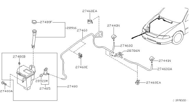 2000 Nissan Altima Hose-Washer Diagram for 28935-9E000