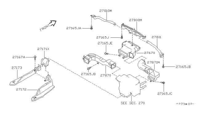 2001 Nissan Altima Duct-Heater Floor,Rear Diagram for 27833-9E000