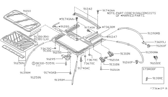 2001 Nissan Altima Shade Assy-Sunroof Diagram for 91250-0Z412