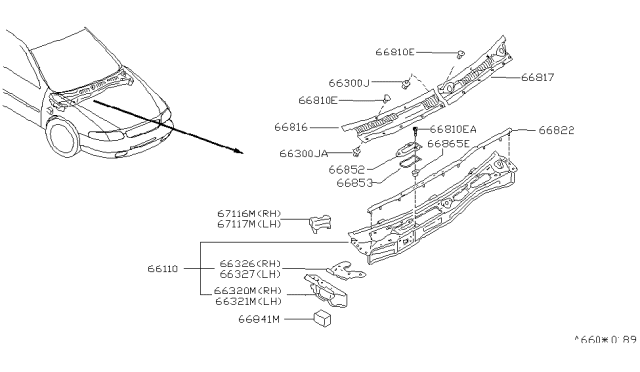 1999 Nissan Altima Cover-COWL Top Grille,RH Diagram for 66862-9E000