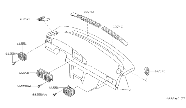 2001 Nissan Altima Grille-Side Defroster,RH Diagram for 68740-9E002