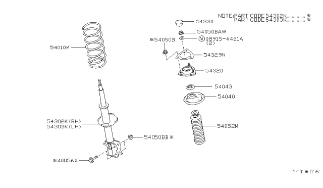 1999 Nissan Altima Strut Mounting Insulator Assembly Diagram for 54320-2B500