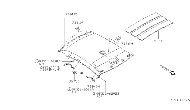 1998 Nissan Altima INSULATOR-Roof Diagram for 73930-9E000