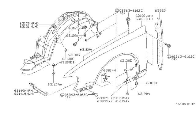 1999 Nissan Altima Protector-Chipping Front,LH Diagram for 63839-9E000