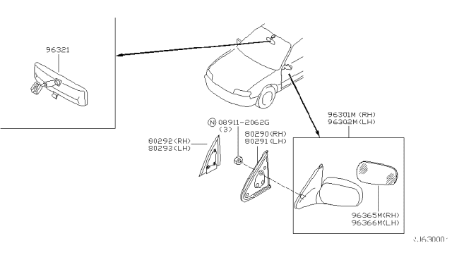 2000 Nissan Altima Mirror Assembly Door, RH Diagram for 96301-0Z810