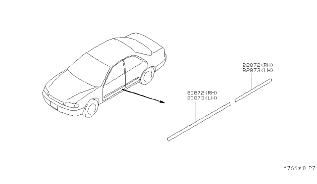 2000 Nissan Altima MOULDING Rear Door, RH Diagram for 82870-9E007