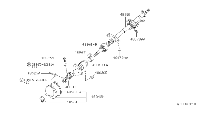 1999 Nissan Altima Cover-Column Hole Diagram for 48950-2B000