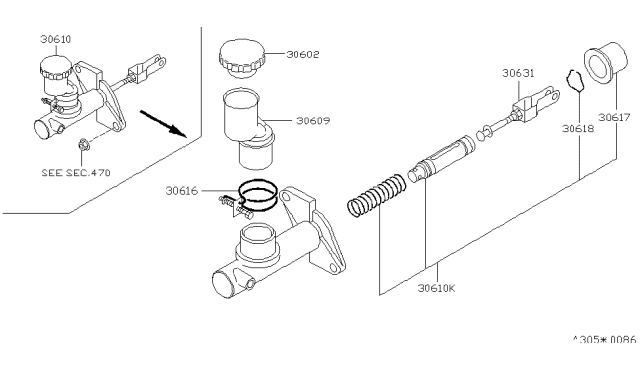 2001 Nissan Altima Cylinder Assy-Clutch Master Diagram for 30610-1Z200