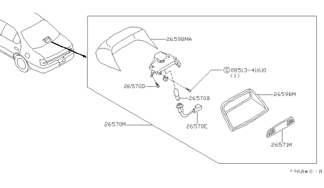 2000 Nissan Altima Rim-High Mounting Stop Lamp Diagram for 26598-9E022