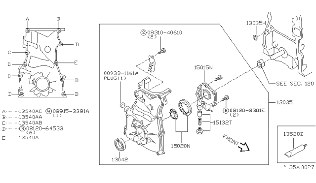 2001 Nissan Altima Front Cover,Vacuum Pump & Fitting Diagram