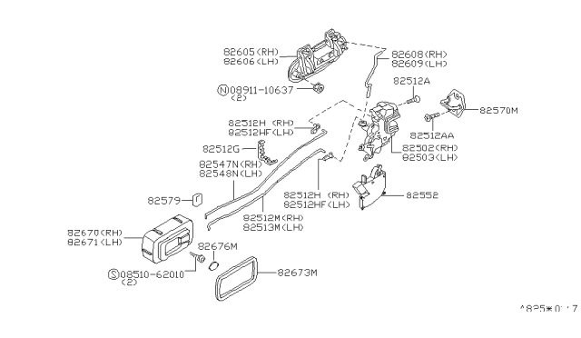 1999 Nissan Altima Rear Door Lock & Handle Diagram 2